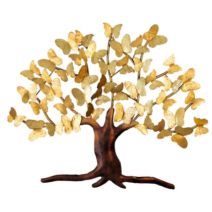 Kezevel Metal Tree Wall Decor - Artistically Handcrafted Metallic Butterfly Tree Wall Hanging in Golden Bronze Finish - Home Decor -Size 95.3X6X78.7CM