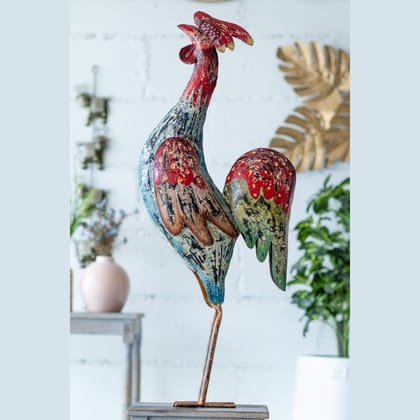 Kezevel Metal Rooster Multicolour Showpiece - Decor Metal Rooster Figurine Handcrafted Showpieces, Unique Home Decor, Rooster Statue, Size 40X16X88 CM