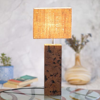Kezevel Cork Decorative Table Lamp - Natural Cork Brown Rectangle Table Lamp, Bedside Table Lamp for Bedroom, Desk Lamp, Side Lamp, Size 23X15X54 CM