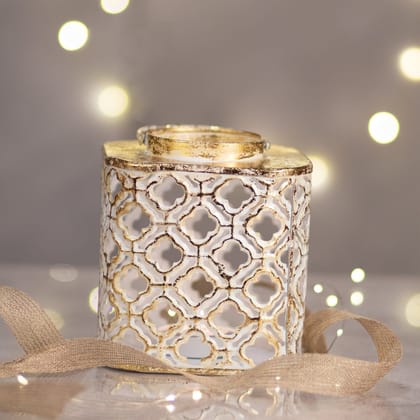 Kezevel Gold Foil Metal Lantern for Tea Light Candle