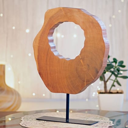 Kezevel Wooden Table Decor - Handcrafted Round Acacia Wood Natural Log Table Showpiece for Living Room, Showpiece Home Decor, Size 30.48X7.62X45.72 CM