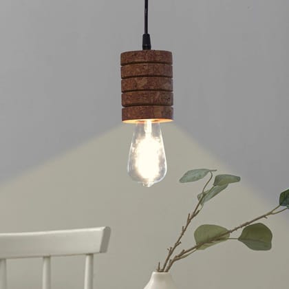 Kezevel Cork Decorative Hanging Light - Natural Cork Brown Cylindrical Ribbed Pendant Light for Living Room, Balcony, Foyer and Bedroom, Size 8X8X11CM