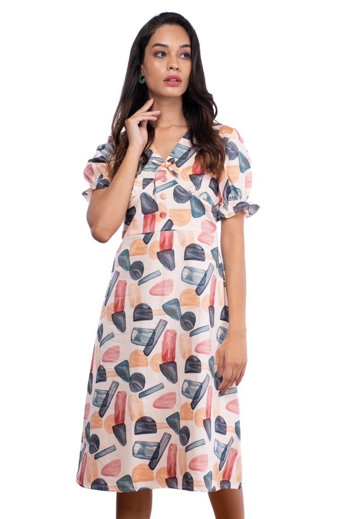ABSTRACT PRINTED MIDI DRESS