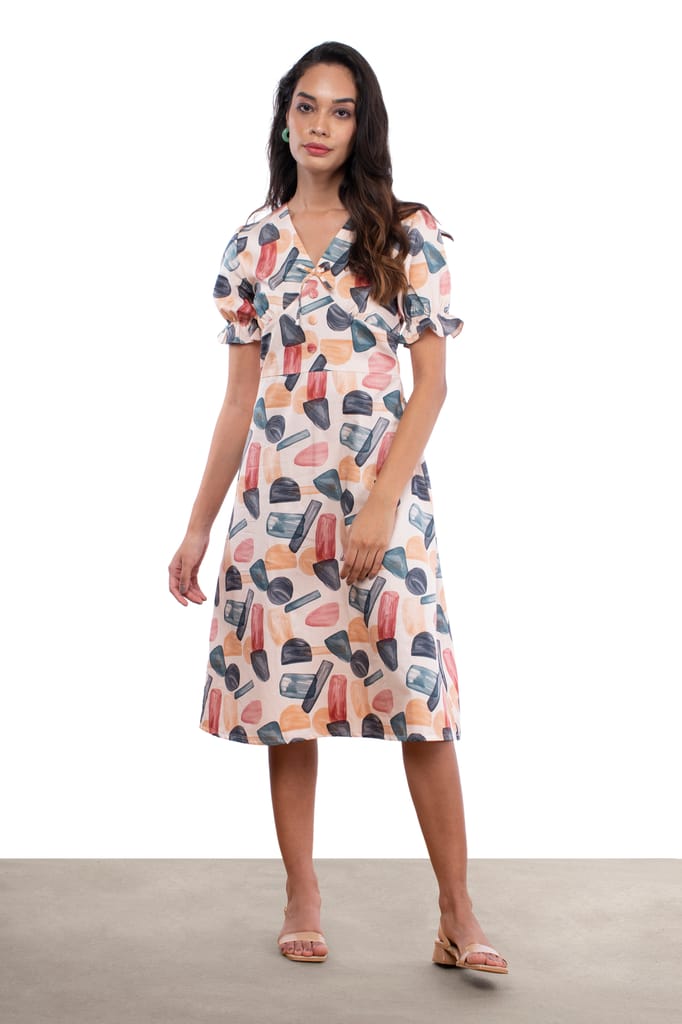 ABSTRACT PRINTED MIDI DRESS