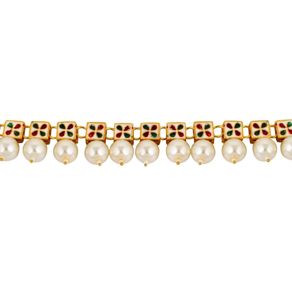 Abhaah kundans Pearl meenakari Fancy Wedding Bridal anklets/payal for Women and Girls