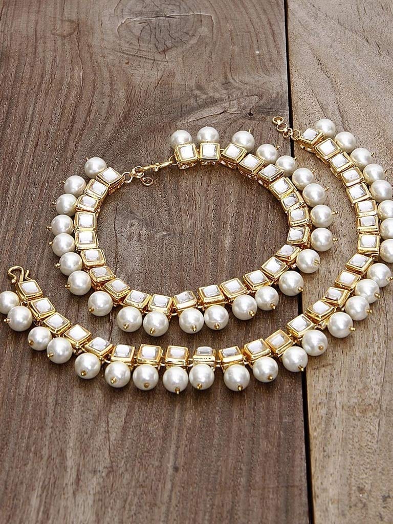 Abhaah kundans Pearl meenakari Fancy Wedding Bridal anklets/payal for Women and Girls