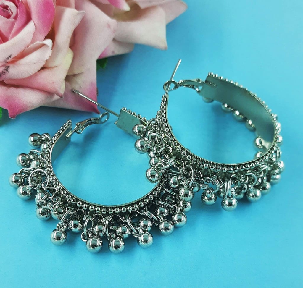 Abhaah oxidized silver Afghani ghungroo hoop earrings for girls and women