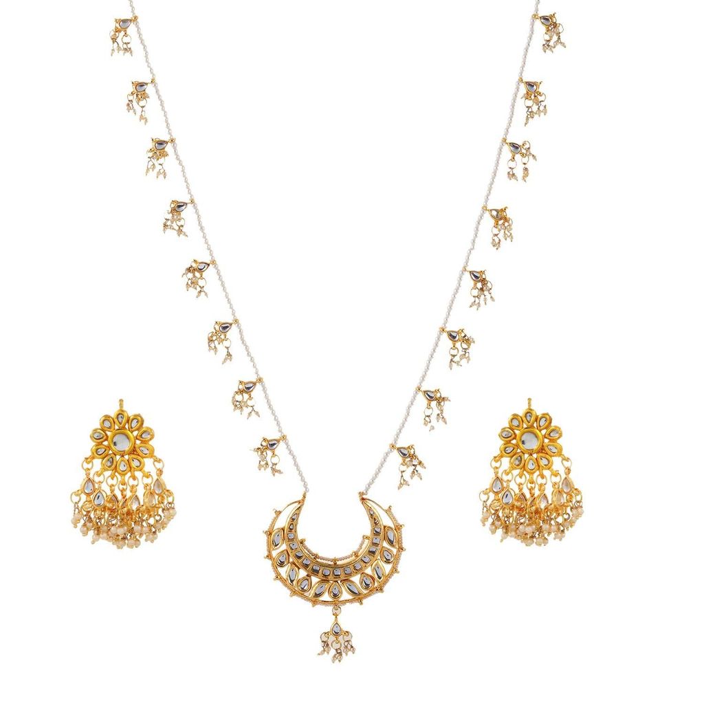 Abhaah kundan Jewelry Bridal chandbali Pearl pendent Necklace and Stud Earrings for Wedding Jewellery Set for Women