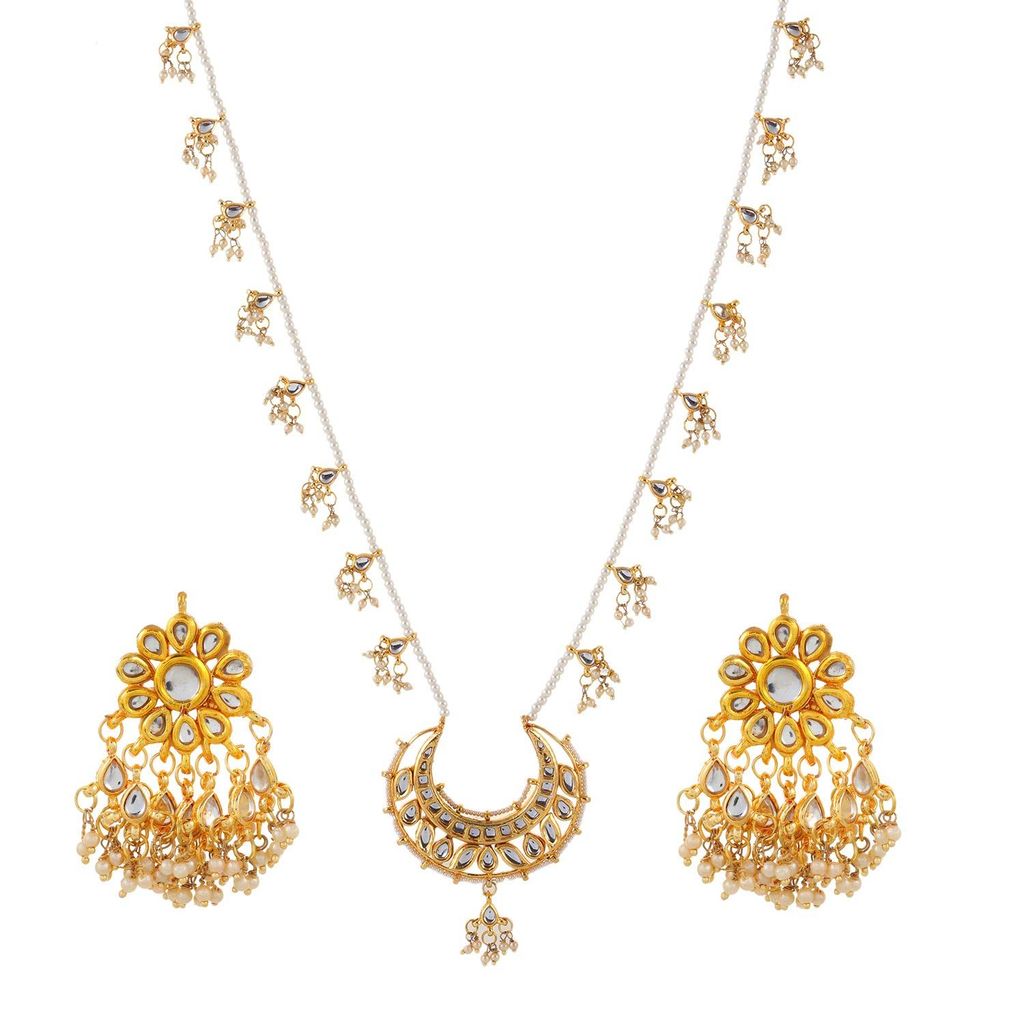 Abhaah kundan Jewelry Bridal chandbali Pearl pendent Necklace and Stud Earrings for Wedding Jewellery Set for Women