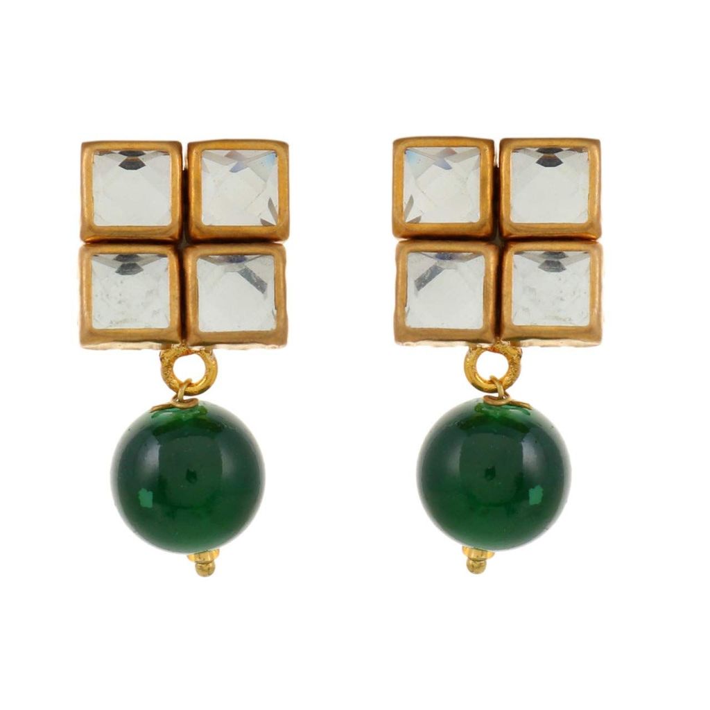 Abhaah kundan Jewelry pendent Necklace and Stud Earrings Green Onyx Beads Stone Jewellery Set for Women