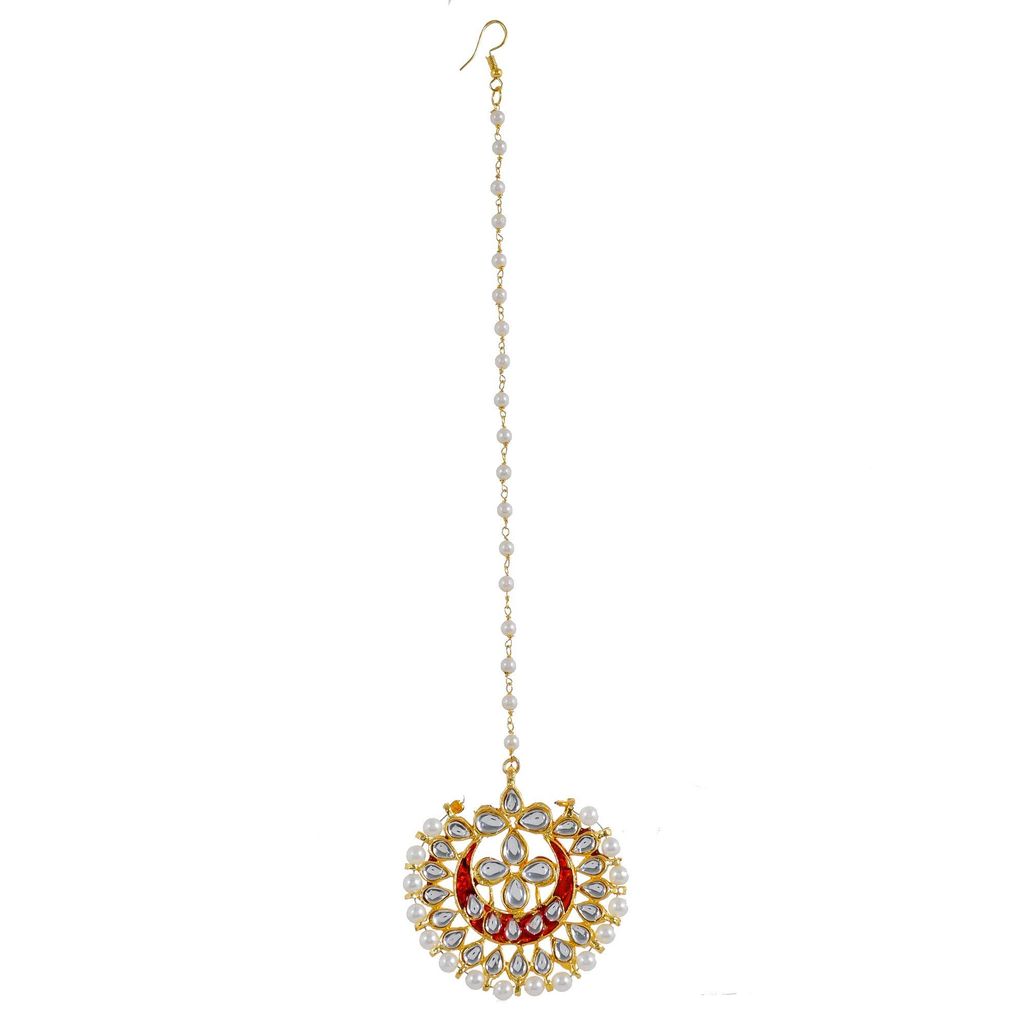Abhaah kundan Traditional Rajasthani kundan meenakari Pearl Bridal Fancy maang Tikka for Girls and Women