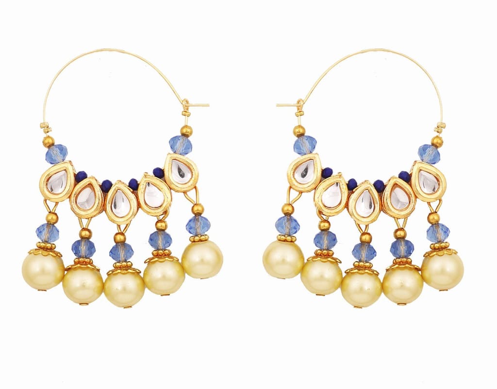 Abhaah Exclusive Rajasthani blue stone kundan meenakari indo western hoop pearl fancy party wear stylish Earrings for women and girls