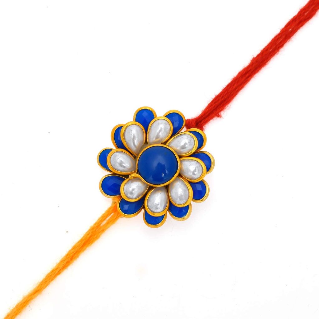 Indi Rang Gold Plated Chain Kundan Meenakari Work Rajasthani Men's and Women's Rakhi Combo Set for Bhaiya Bhabhi