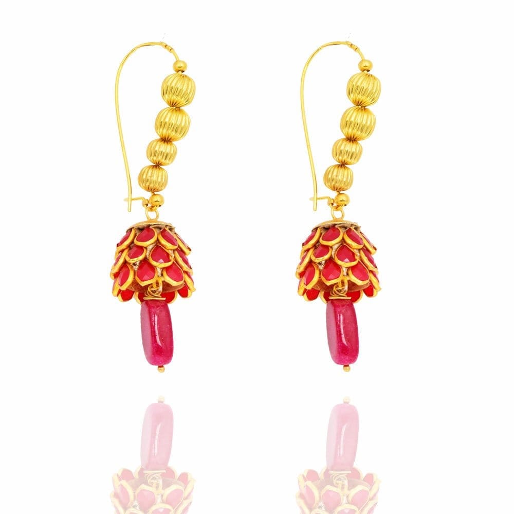Abhaah Rajasthani handcrafted Red Kundan Pachi light weight clip on jhumki earrings with pearls for girls and women