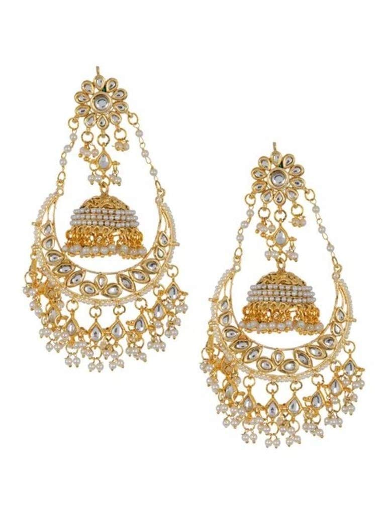Abhaah bollywood inspired kundan meenakari traditional look bridal chandbali earrings with jhumkas with pearls for women and girls