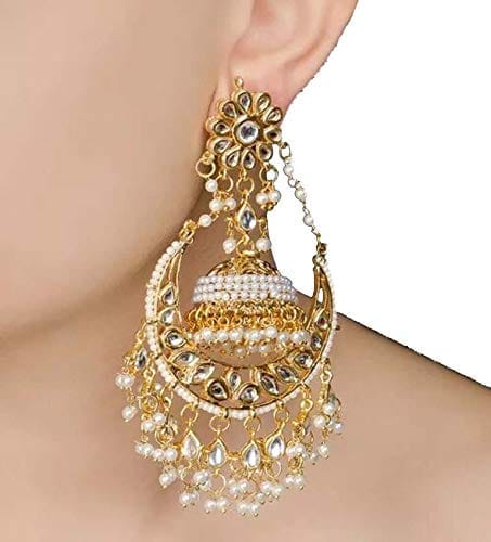Abhaah bollywood inspired kundan meenakari traditional look bridal chandbali earrings with jhumkas with pearls for women and girls