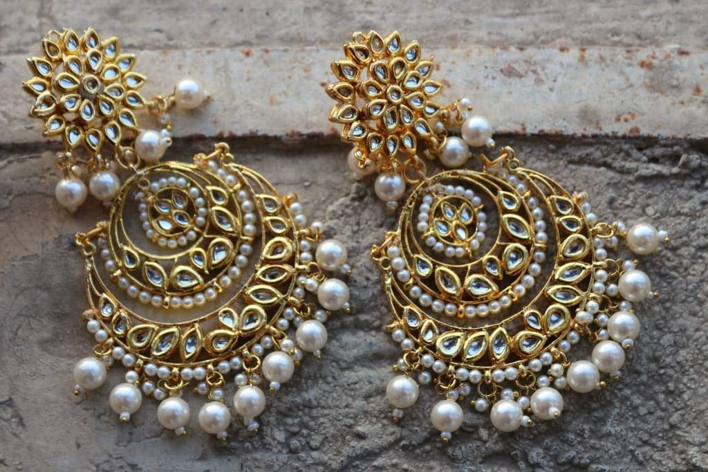 Abhaah Indie rang Gold Plated Copper Pearl White Earrings for Women's