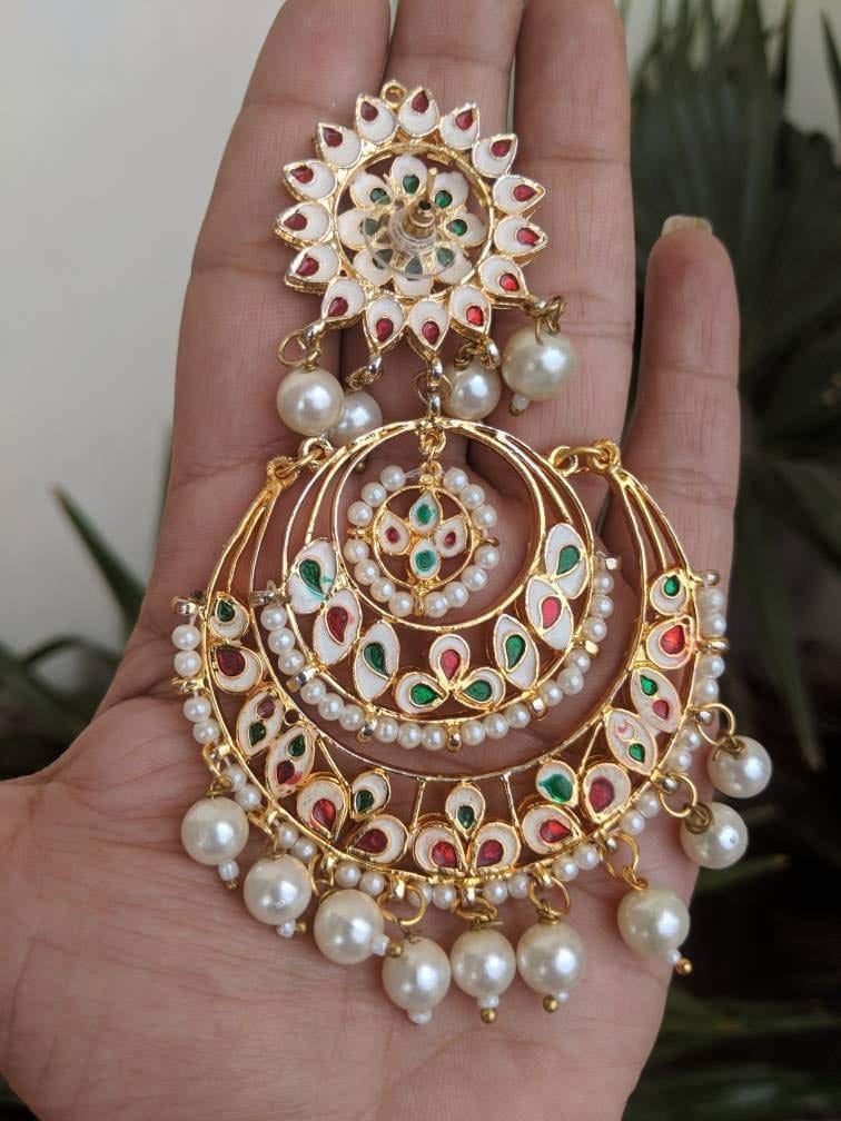 Abhaah Indie rang Gold Plated Copper Pearl White Earrings for Women's