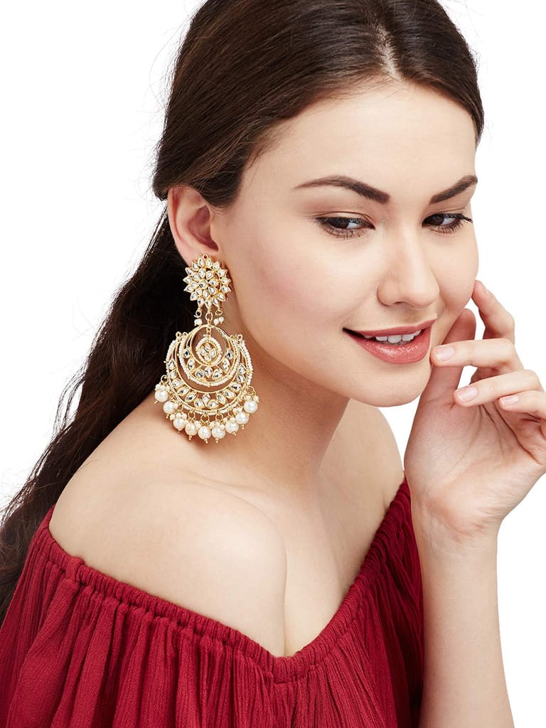 Abhaah Indie rang Gold Plated Copper Pearl White Earrings for Women's
