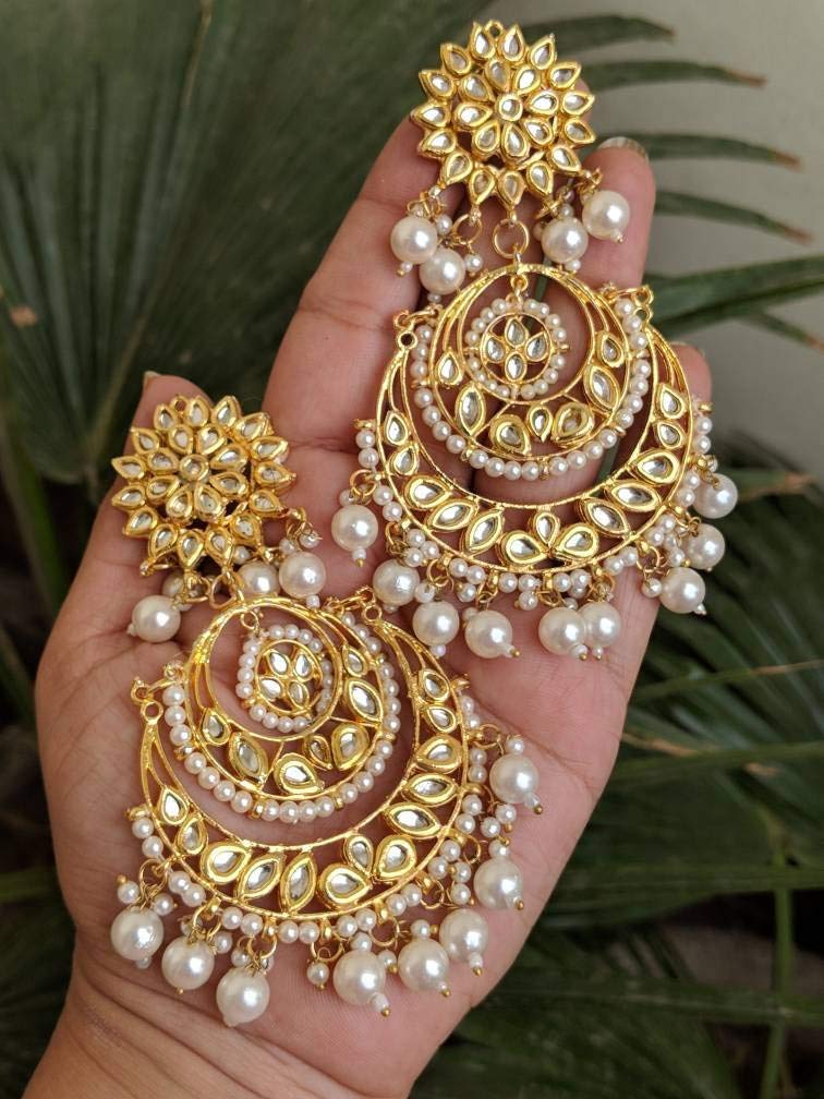 Abhaah Indie rang Gold Plated Copper Pearl White Earrings for Women's