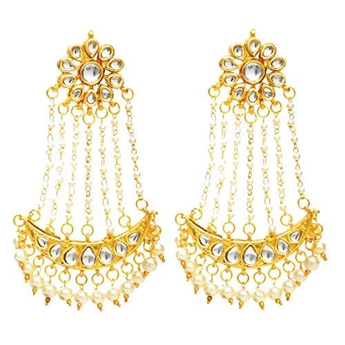 Abhaah Gold Plated kundan meenakari Bridal Traditional chandbali Stylish Pearl jhoomar passa maang Tikka and Earring Set for Wedding for Women