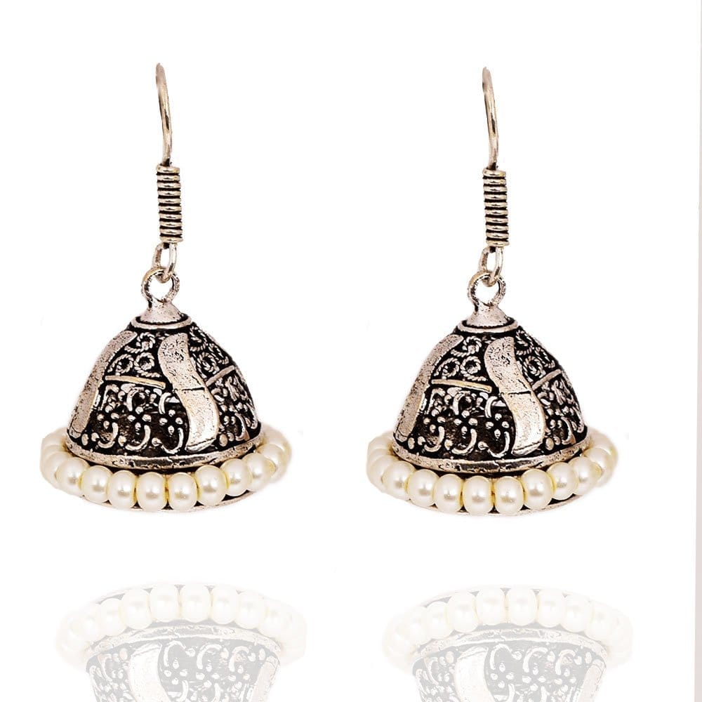 Abhaah hamdcrafted German silver jhumki with pearls earrings for woman and girls