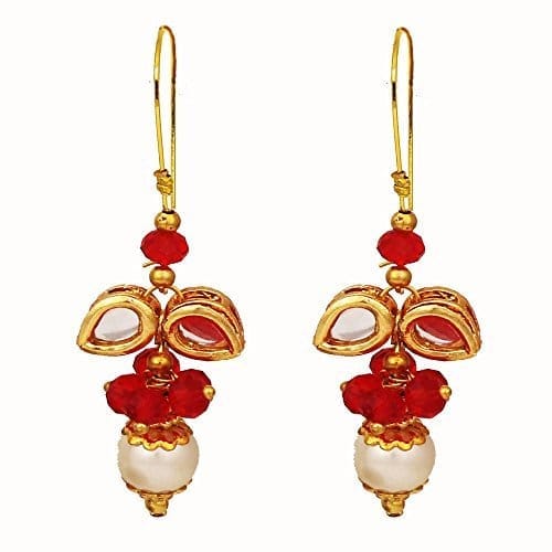 Abhaah Cute red handmade Butterfly indo western pearl crystal Kundan long fancy party wear hoop clip on Earrings for women and girls