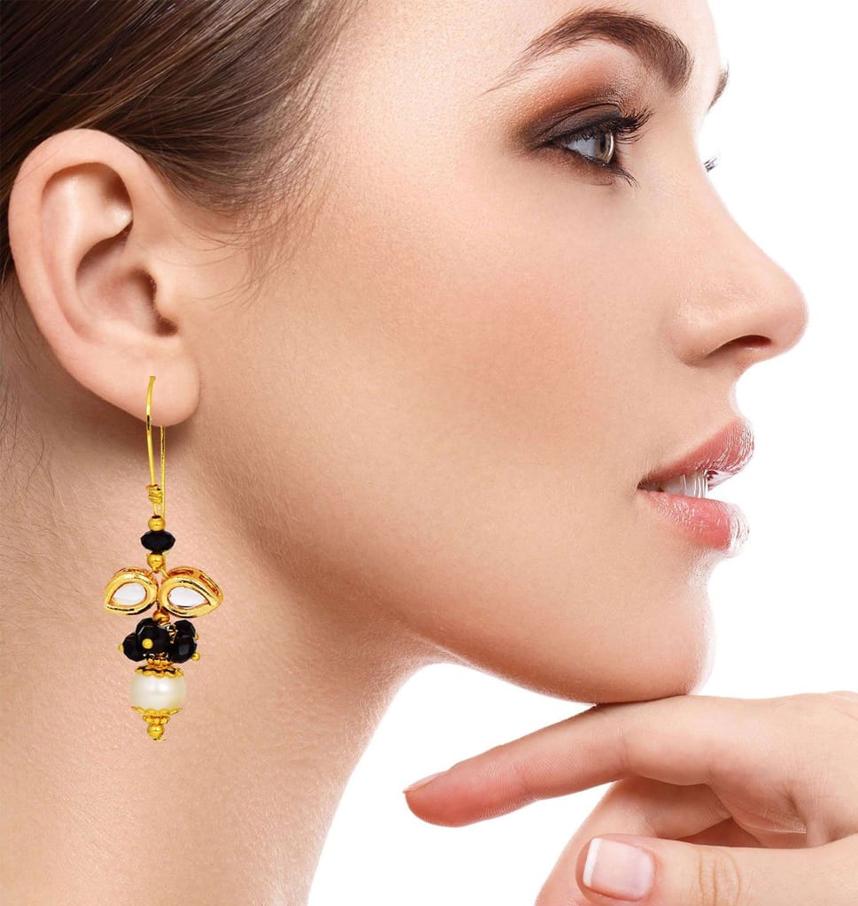 Abhaah Cute black handmade Butterfly indo western pearl crystal Kundan long fancy party wear hoop clip on Earrings for women and girls