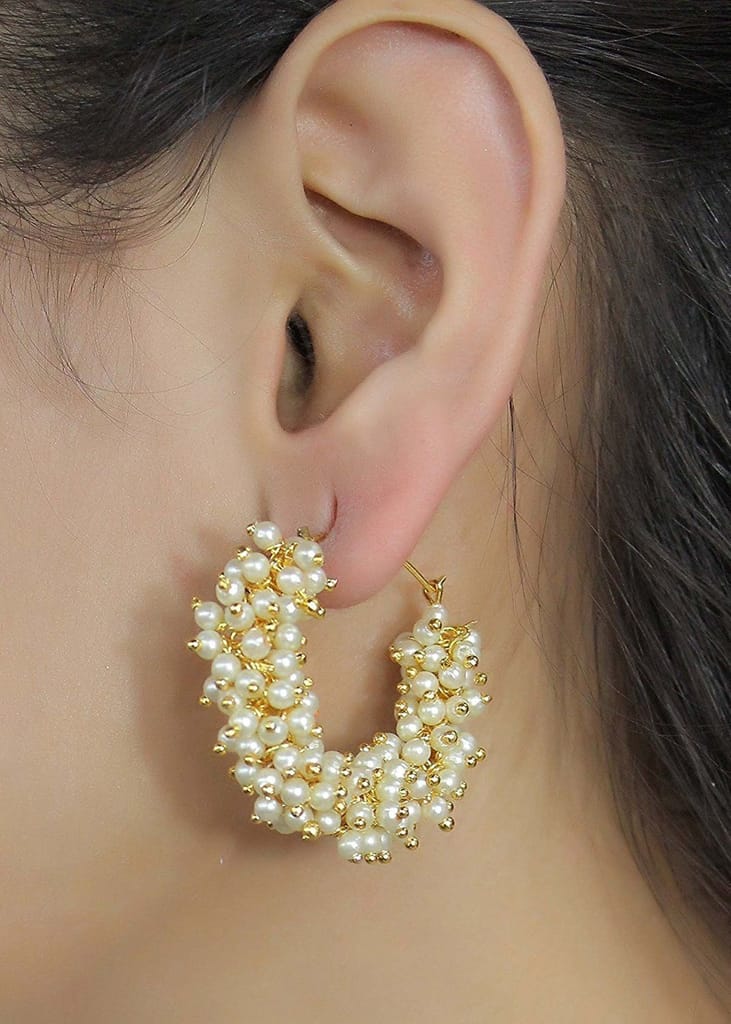 Abhaah Gold Plated with Pearl Traditional Earrings for Women, Girls, Off-White
