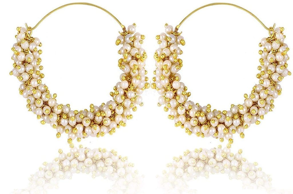 Abhaah Gold Plated with Pearl Traditional Earrings for Women, Girls, Off-White