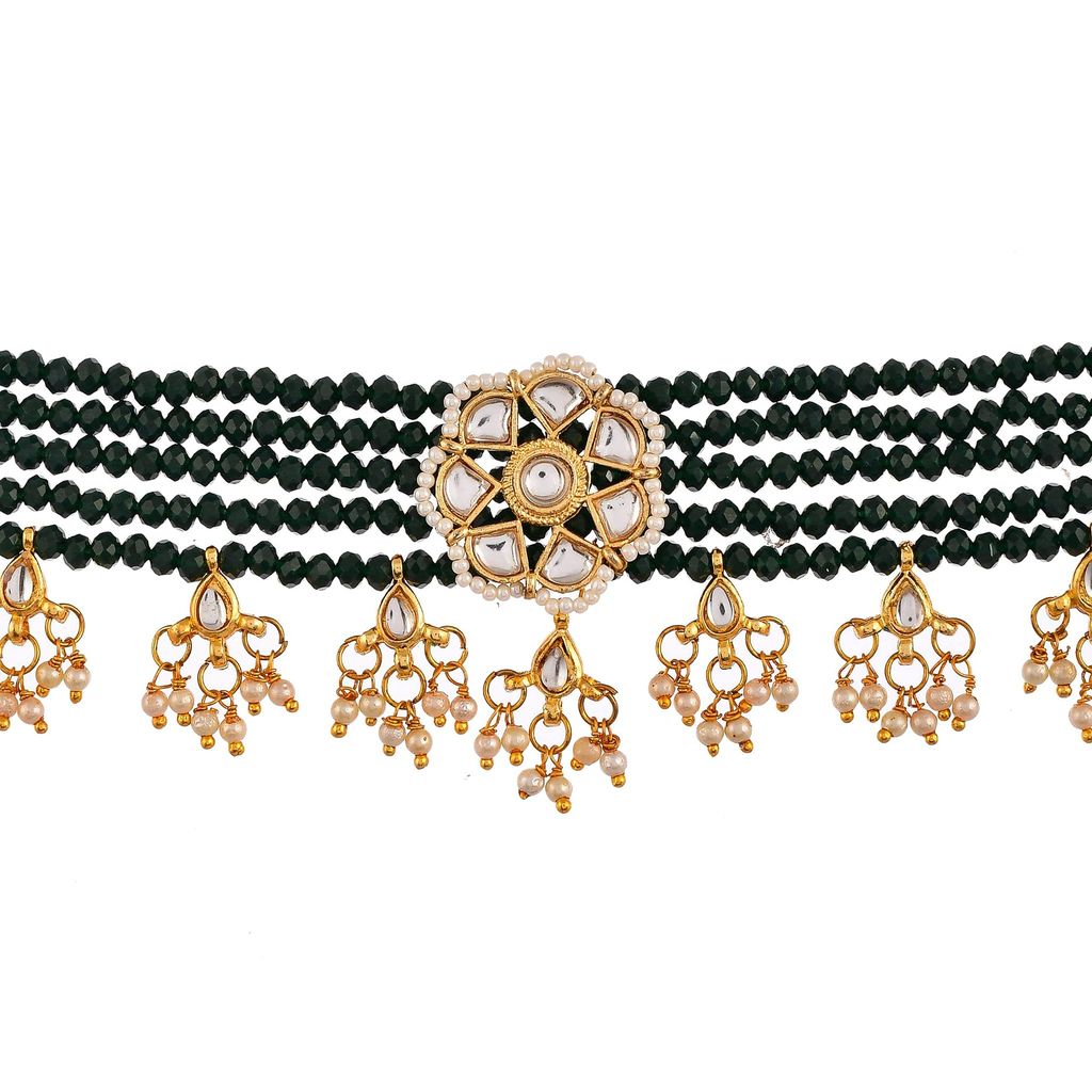 Abhaah Gold Plated Kundan Pearl Fancy Green Choker Necklace Set Traditional Jewellery Set with Earrings for Women & Girls