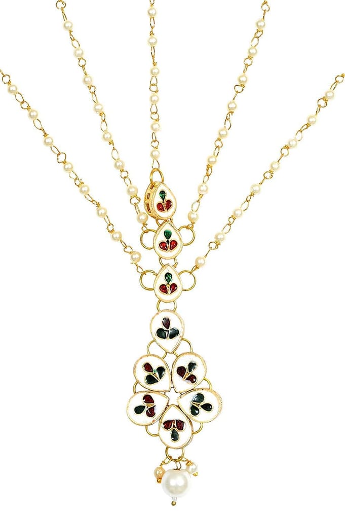 Abhaah Gold Plated Pearl Chain Layer Kundan Stones Head Chain/Hair Jewellery Traditional Bridal Wedding/Maang Tikka for Women