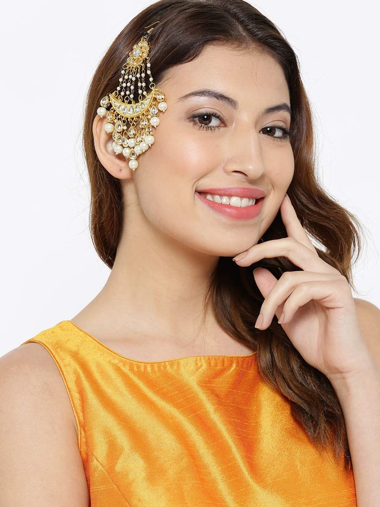 Abhaah Kundan Wedding Jhumar Passa/jhoomar Maang Tikka/Brooch for Women Girls Hair Chain (Gold)