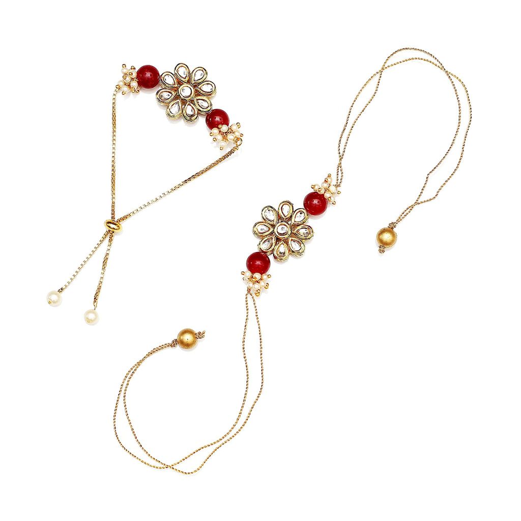 Abhaah Bhaiya bhabhi couple kundan maroon Rakhi combo set