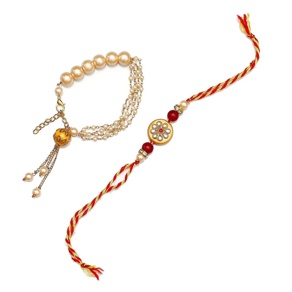 Abhaah Bhaiya bhabhi couple golden meenakari Rakhi combo set