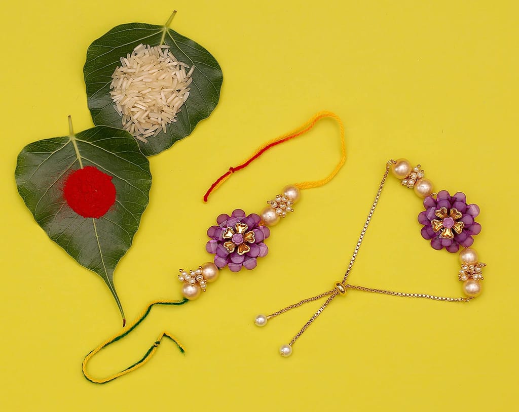 Abhaah Bhaiya bhabhi couple purple Rakhi combo set