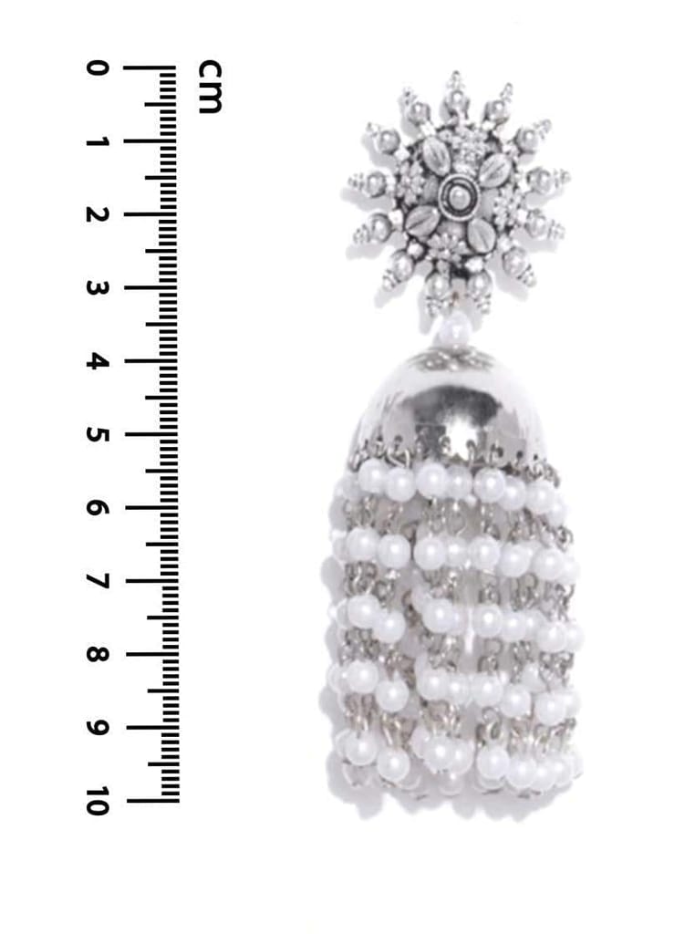 KRELIN Oxidised Silver Traditional Earring With White Pearl Afghani Long Tassel Sun Shape Bigger Jhumka Jhumki for Women & Girls