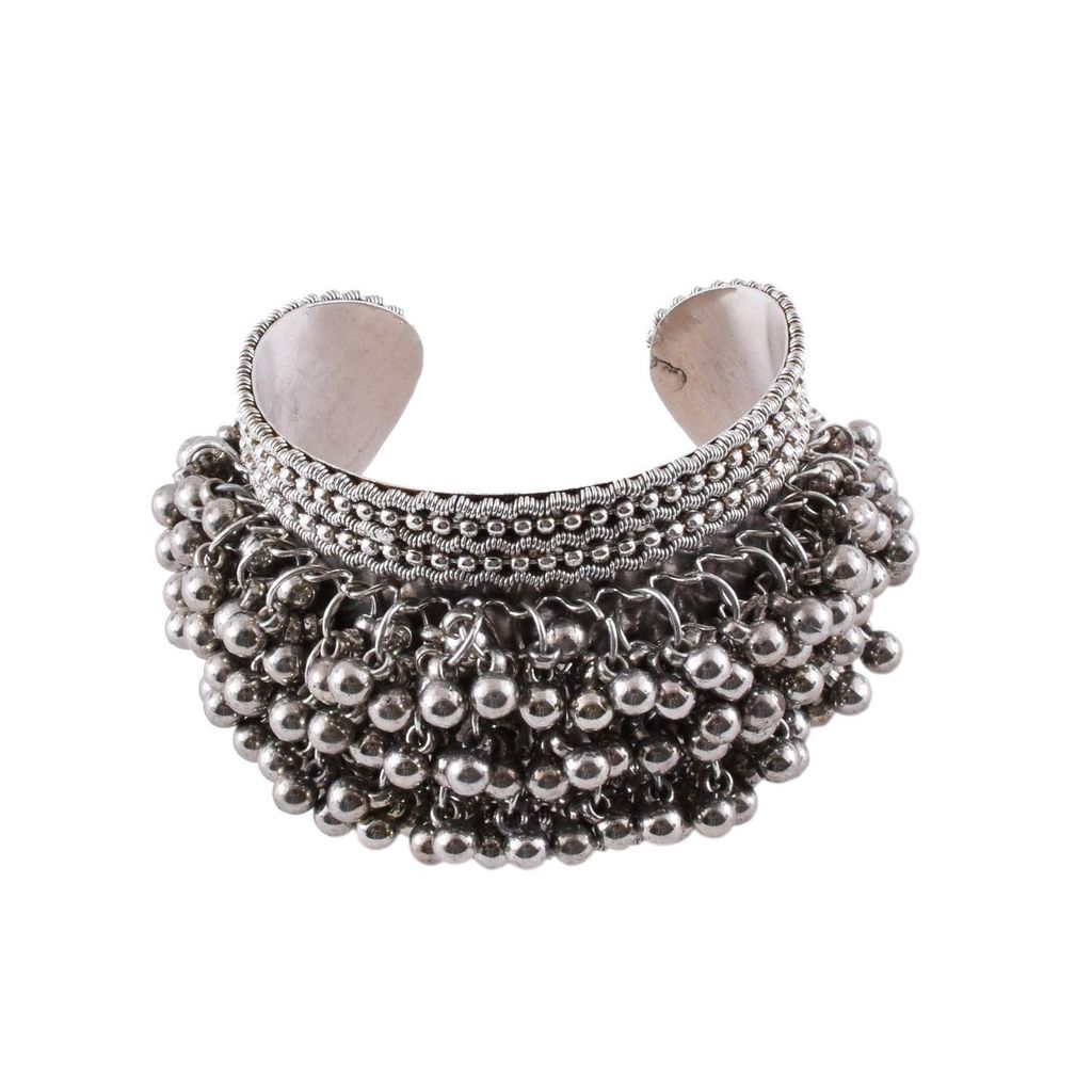 Abhaah Oxidised German Silver Ghungroo Cuff Bracelet with Tassel Traditional Jewelry Kada, Banjara, Boho, Jewelry for Women (Grey)