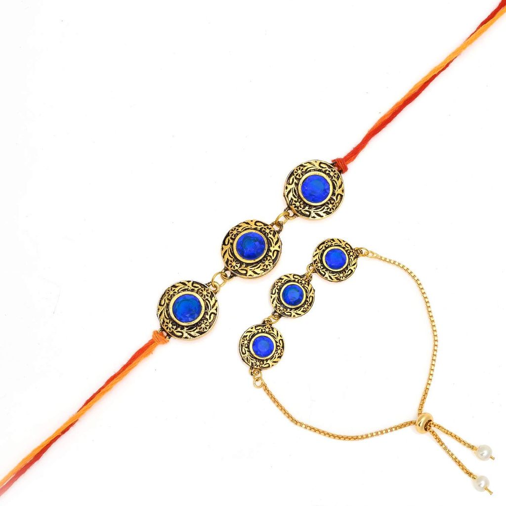 Indi Rang Indie Rang Rajasthani Gold Plated Chain pachi Work Rakhi Combo Set for Rakhi for bhaiya bhabhi Brother Sister Rakhi, Brother Sister Love. Rakhi lumba Rakhi Set