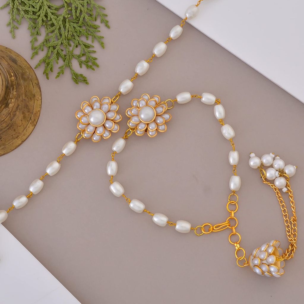 ARTFLY Traditional Gold Plated Couple Pachchi Work Lumba Rakhi Bracelet Combo Set for Men Women