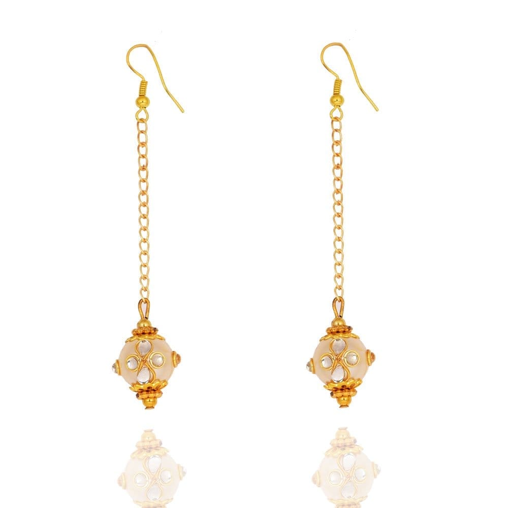 Abhaah Indie Rang Glass & Non-precious Metal Gold Plated and Pearl Drop Earrings for Women & Girls, White
