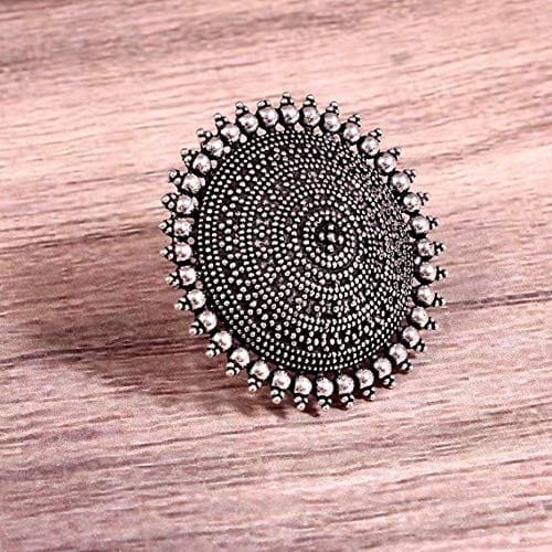Abhaah Indie Rang Oxidized Silver Adjustable Ring for Women & Girls