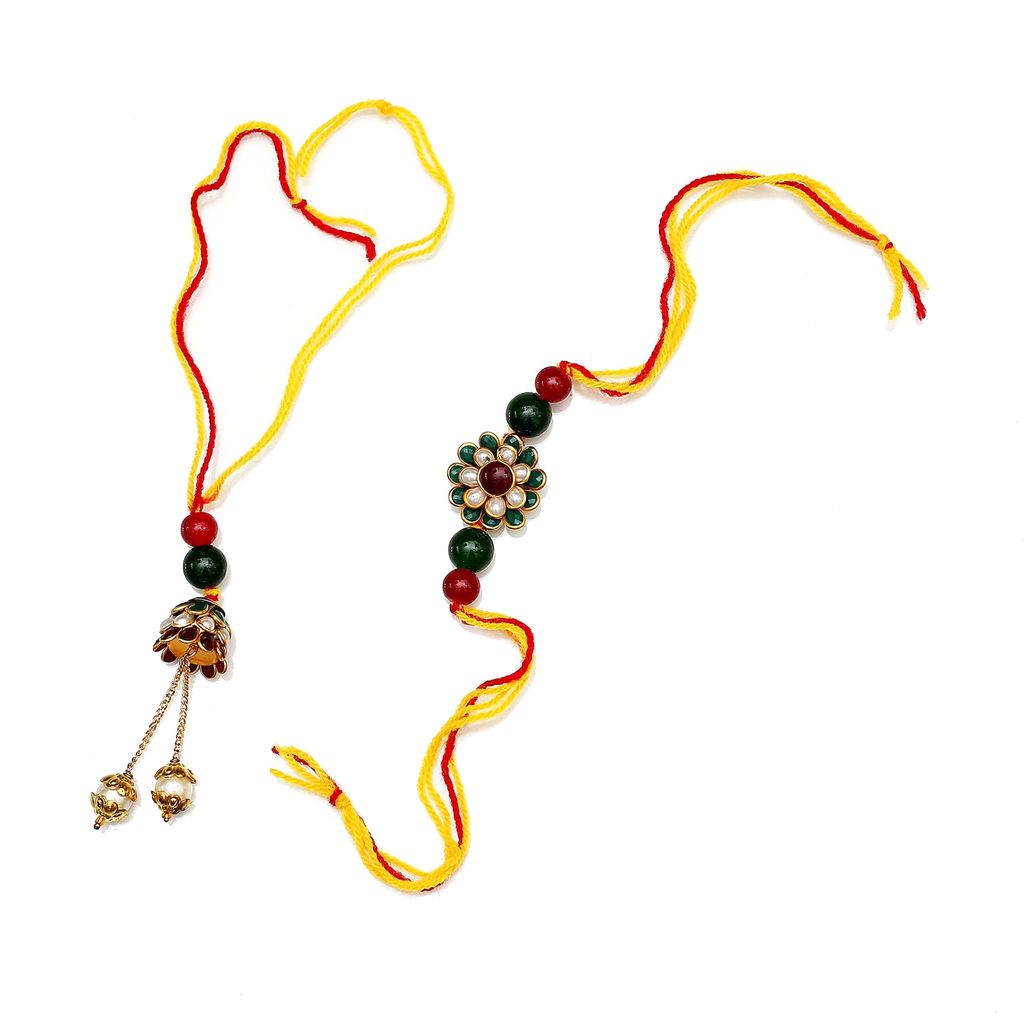Abhaah Bhaiya bhabhi couple red and green Rakhi combo set