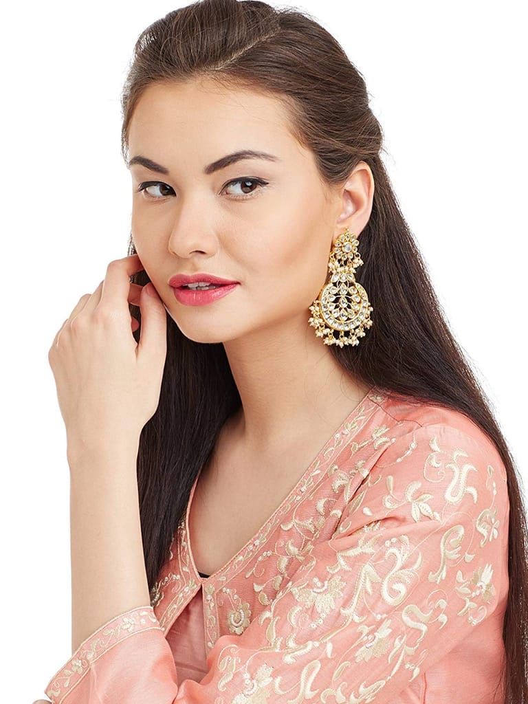 Abhaah bollywood inspired kundan meenakari traditional look bridal chandbali earrings jhumkas with pearls for women and girls