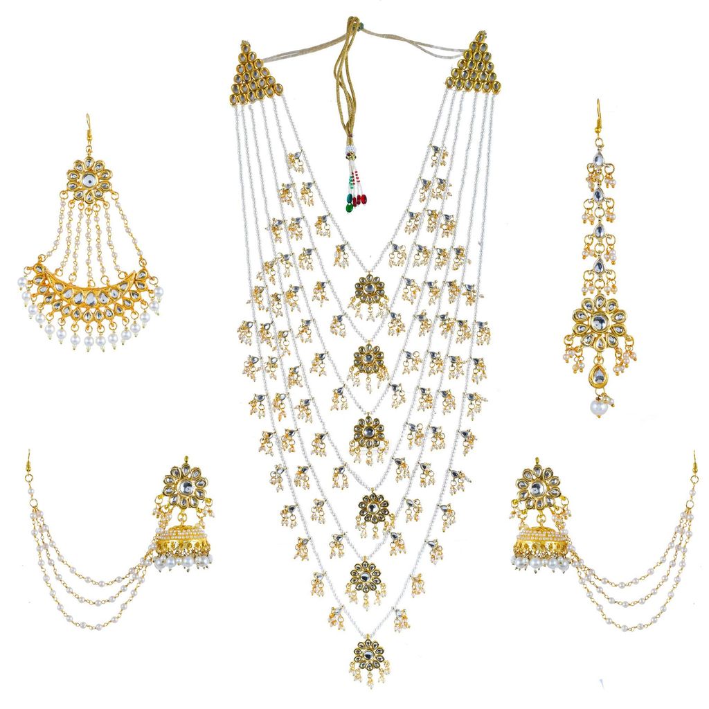 Abhaah Ethnic Indian Traditional Kundan Dulhan 6 Layers Rani haar Bridal Jewellery Set with jhoomar passa for Women
