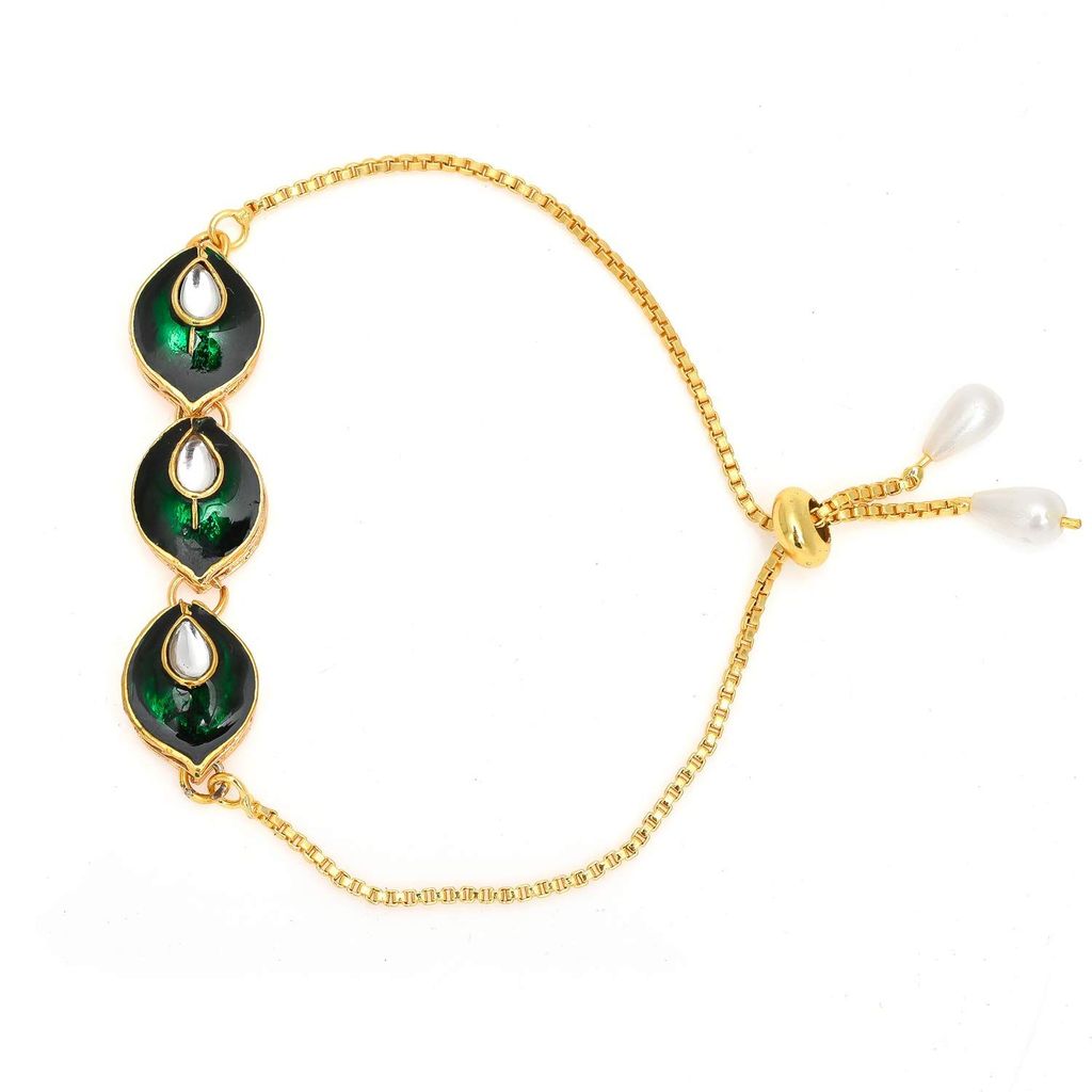 Indi Rang Women's Gold Plated Copper and Resin Pearl Rajasthani Chain Pachi Work Lumba Rakhi Combo Set for Bhaiya Bhabhi Brother Sister Rakhi (Yellow, Pink)