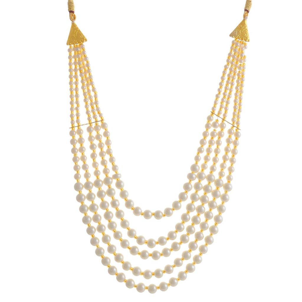 Abhaah five layers white pearl beads Dulha groom sherwani Necklace/Moti Mala for Men for wedding