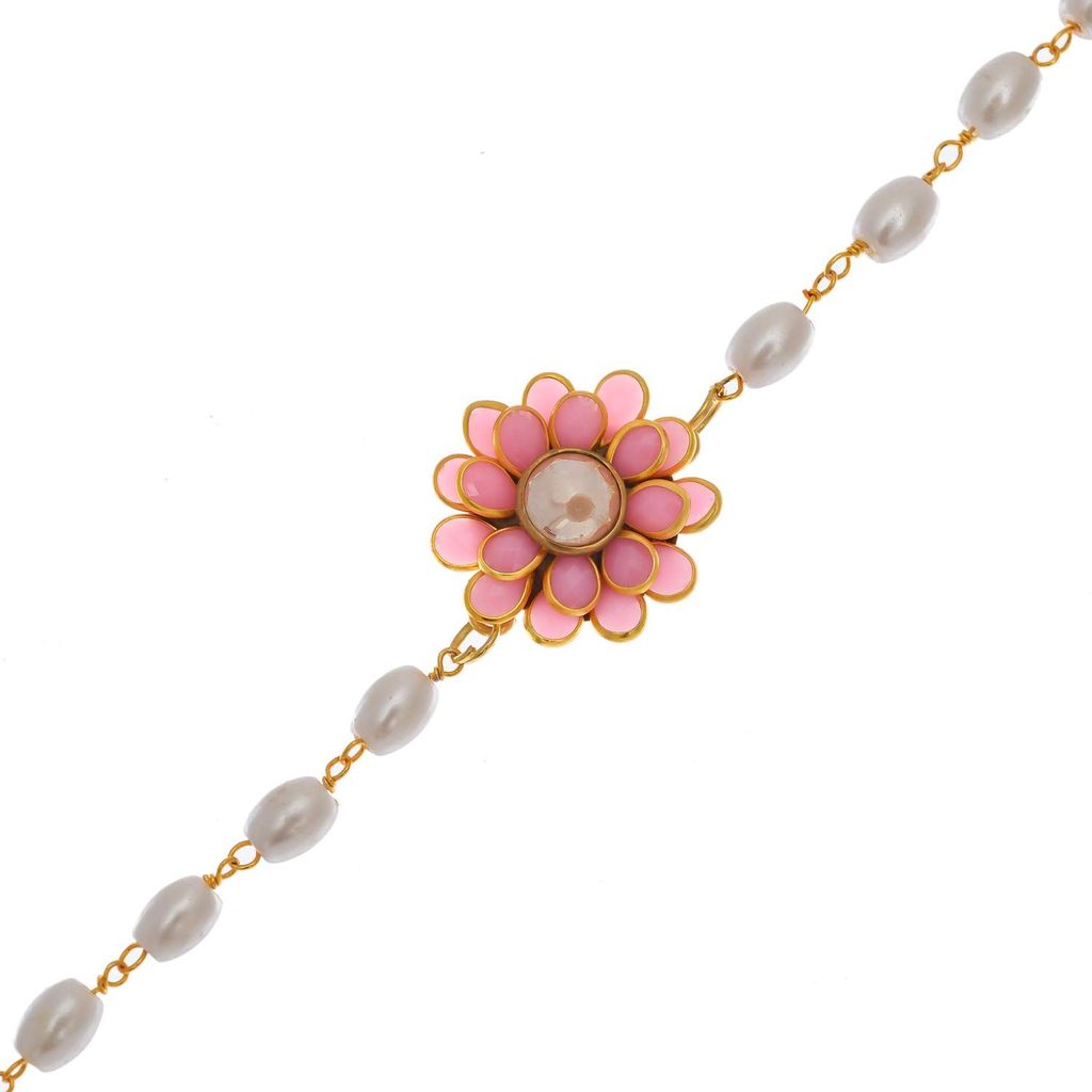 Abhaah Rakhi for Brother and Bhabhi Lumba Floral Rakhi Kundan Bracelet Rakhi for Bhaiya Bhabhi Raksha bandhan Couple Pearl Rakhi Set of 2