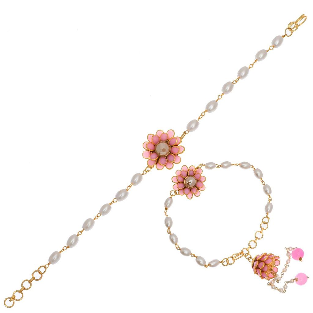 Abhaah Rakhi for Brother and Bhabhi Lumba Floral Rakhi Kundan Bracelet Rakhi for Bhaiya Bhabhi Raksha bandhan Couple Pearl Rakhi Set of 2