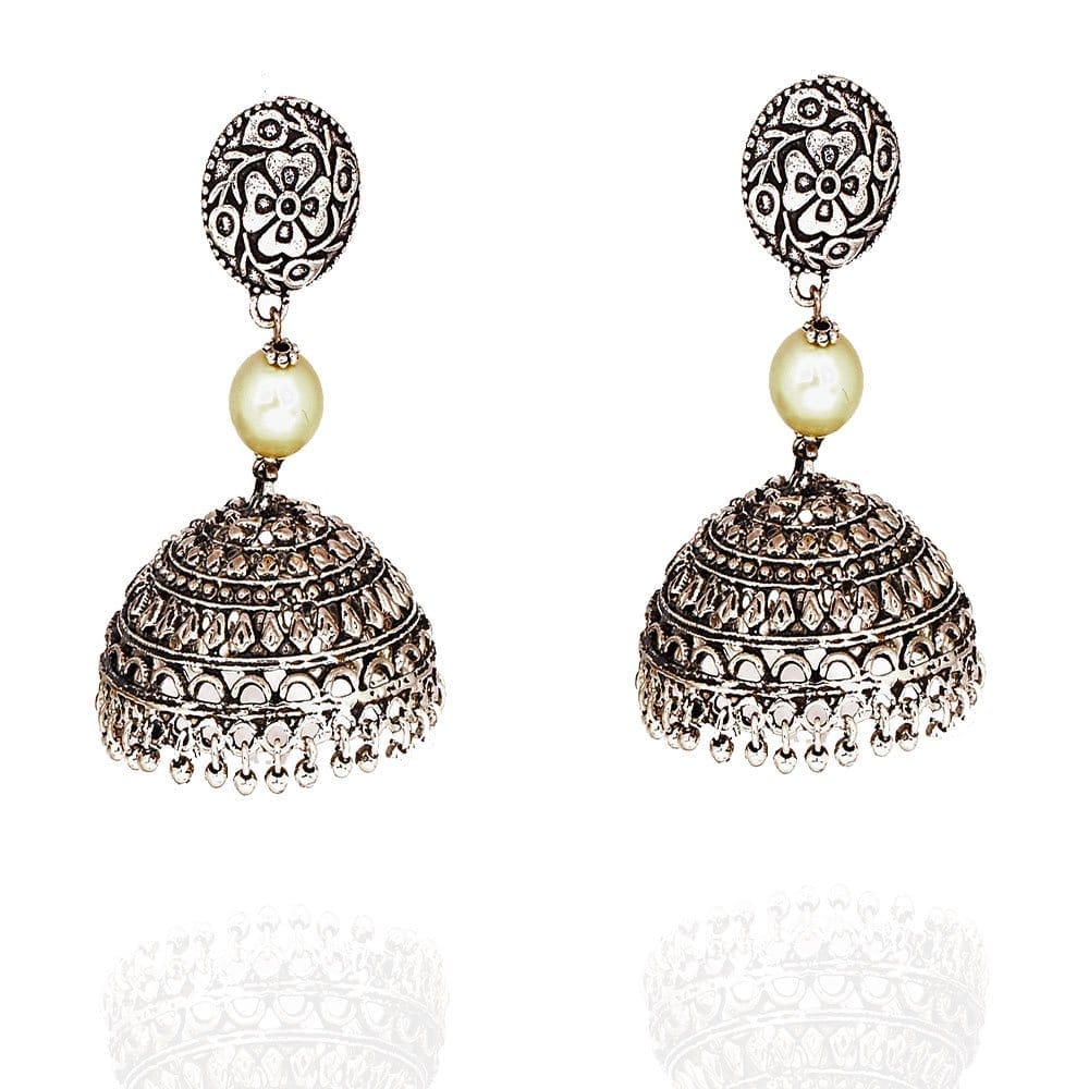 Abhaah handcrafted German silver big jhumka with pearls earrings for woman and girls
